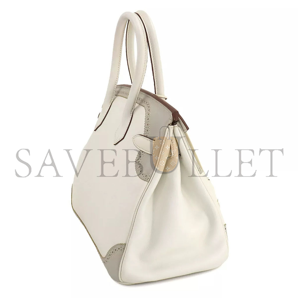 h**mes birkin 35 swift and togo lace series Di*m*nd grey and apricot grey silver buckle h082650ck03 (35*28*18cm)